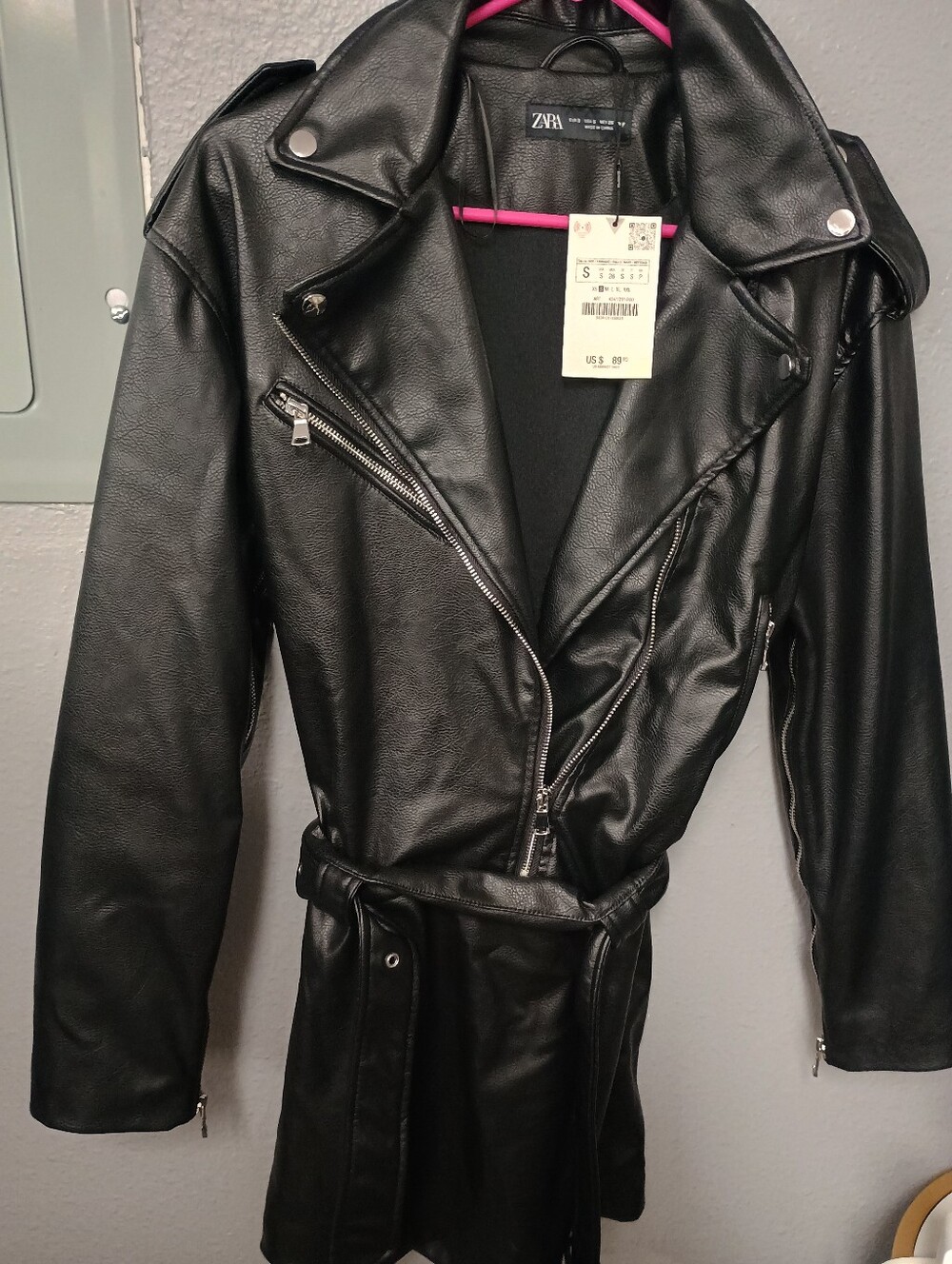 ZARA ZIPPERED FAUX LEATHER DRESS BLACK, US SIZE SMALL NEW WITH TAGS